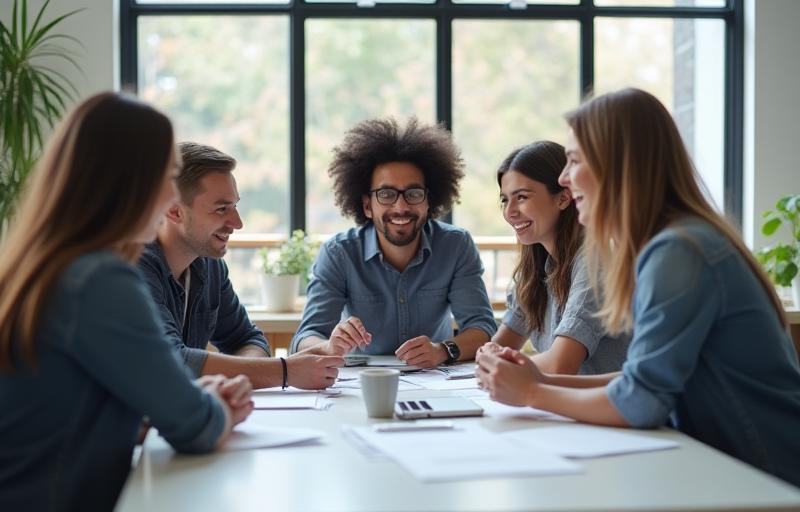 Diverse team collaborating and strategizing